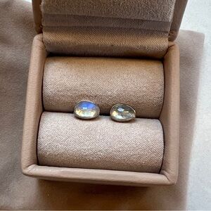 Melissa Joy Manning 14K Gold Moonstone Earrings Flush Set Delicate